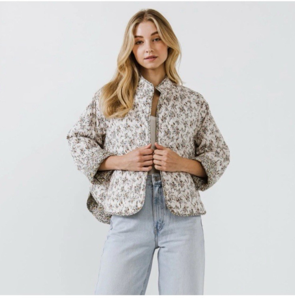 English Factory Floral Quilted Jacket Cottagecore Coquette Lightweight Cotton M